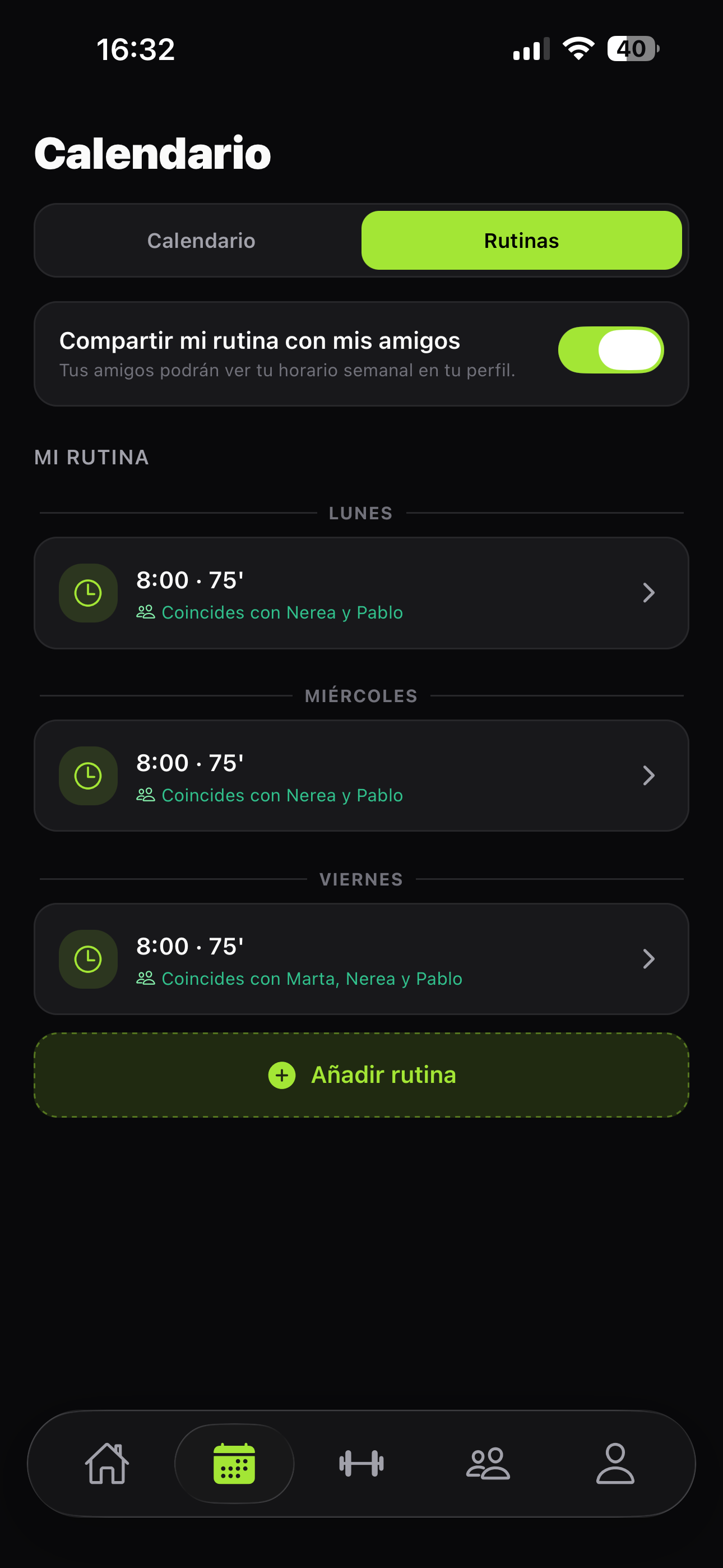 Rutinas compartidas — Coincides con tus amigos
