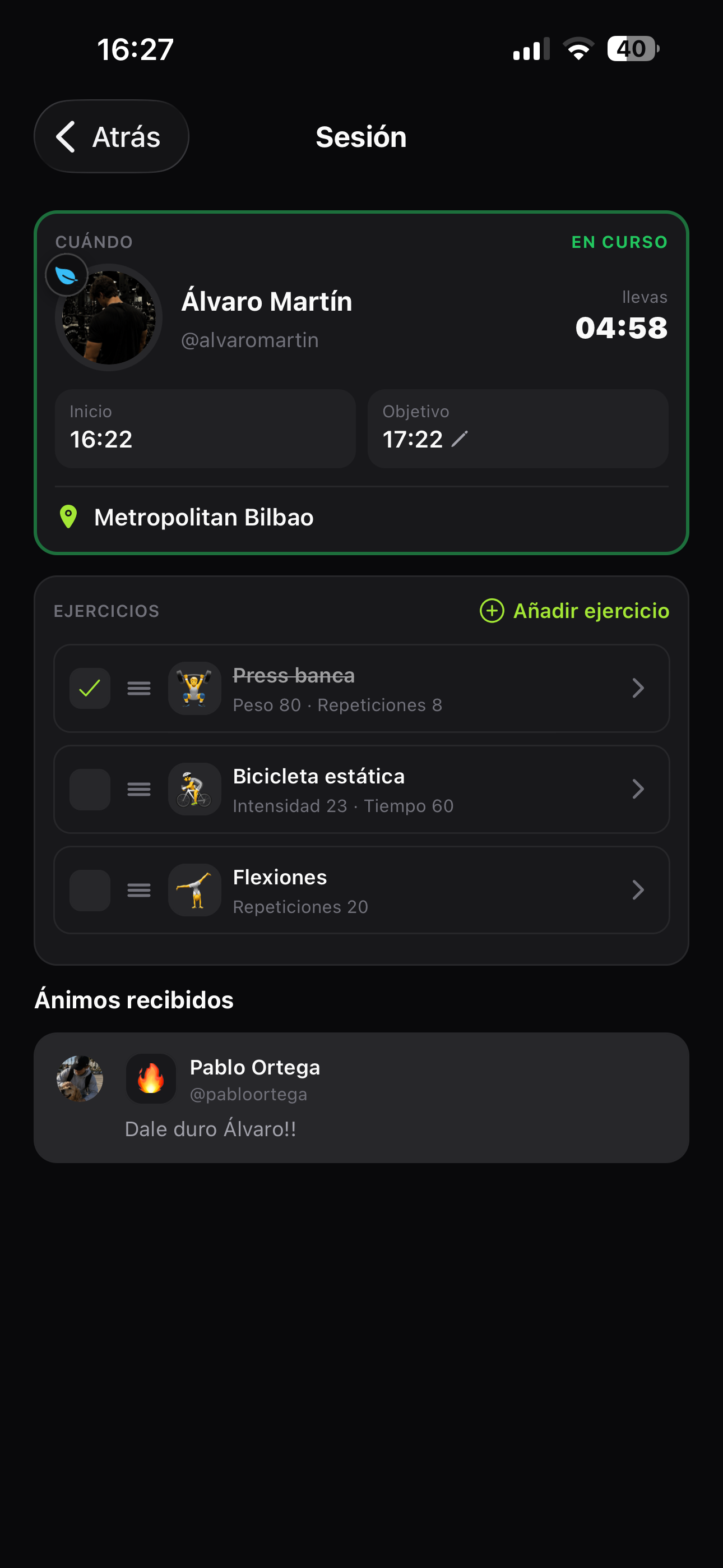 Sesión activa — Tus ejercicios guardados