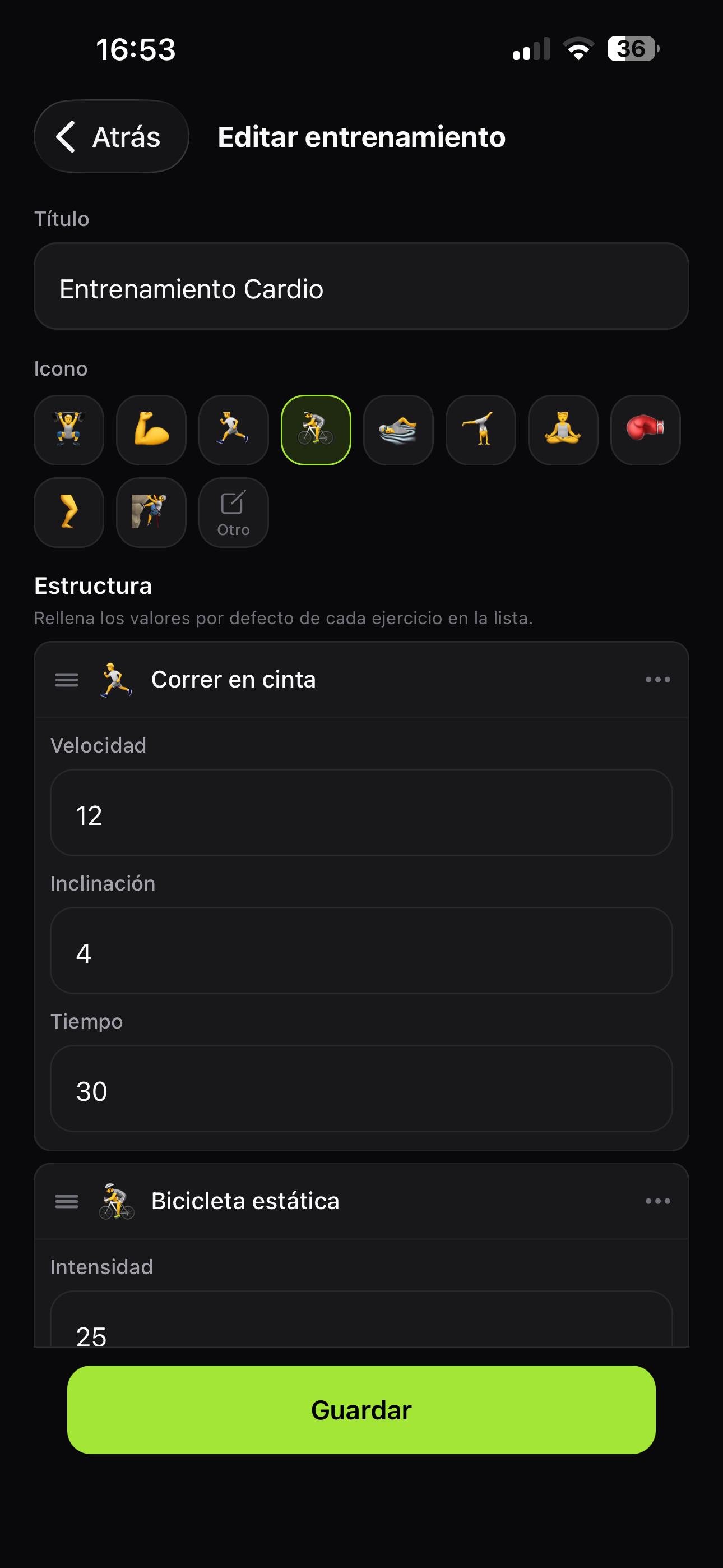 Edita tu entreno — Series, reps y pesos